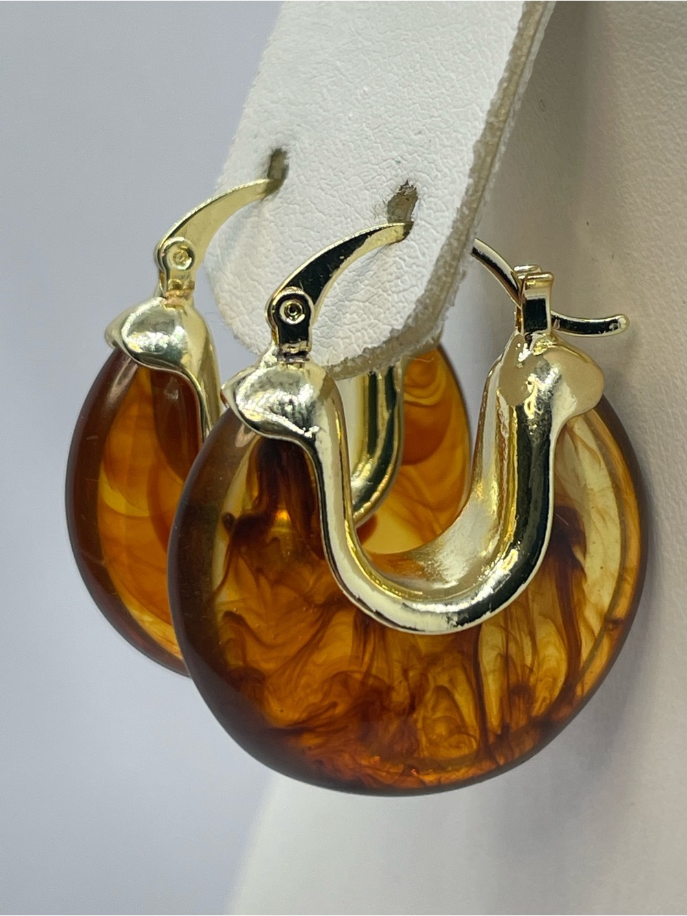 Faux Tortoise Shell Lucite Gold Hoop Earrings Vintage Statement Chunky